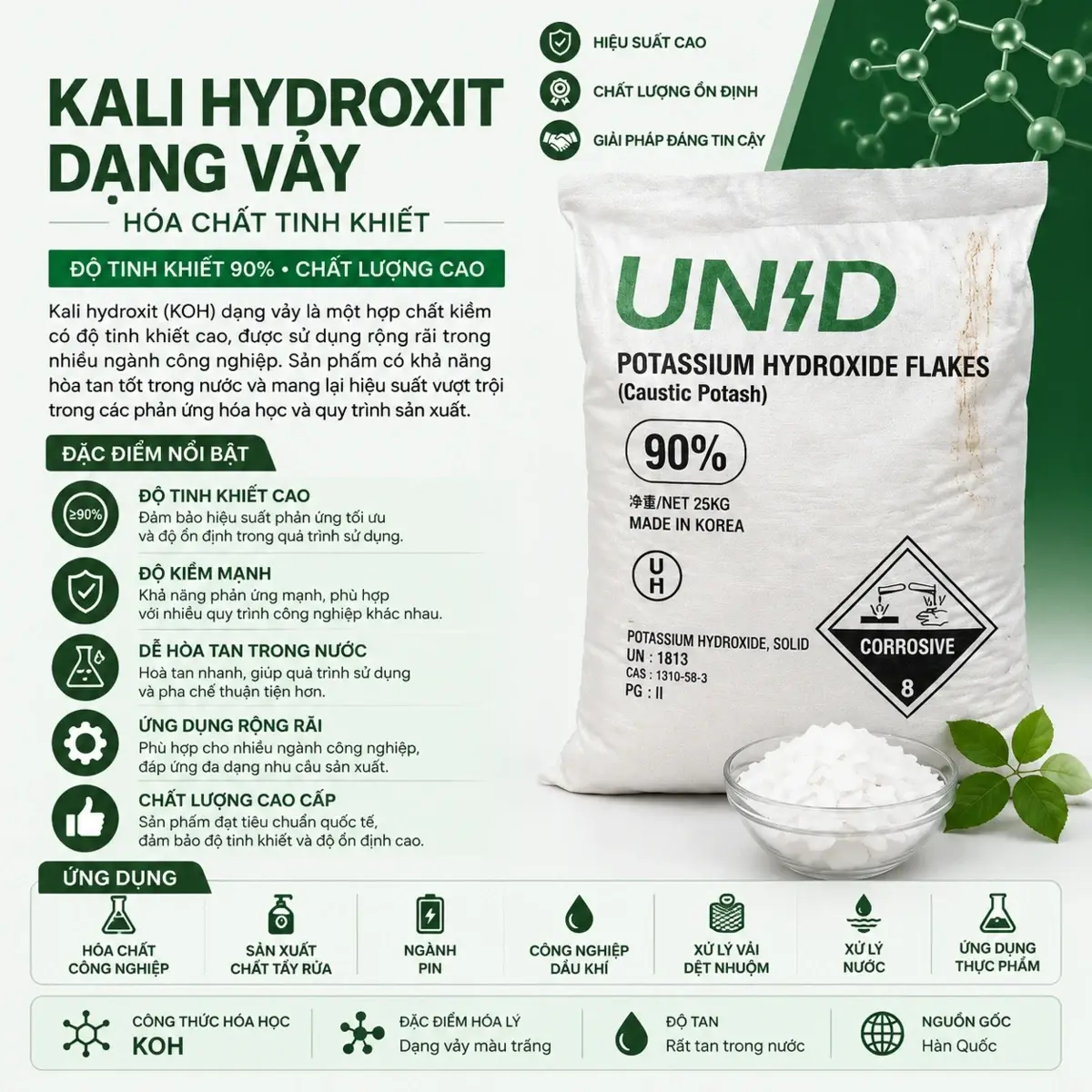 KOH - Potassium hydroxide 90%, Hàn Quốc, 25kg/bao — Ảnh 3
