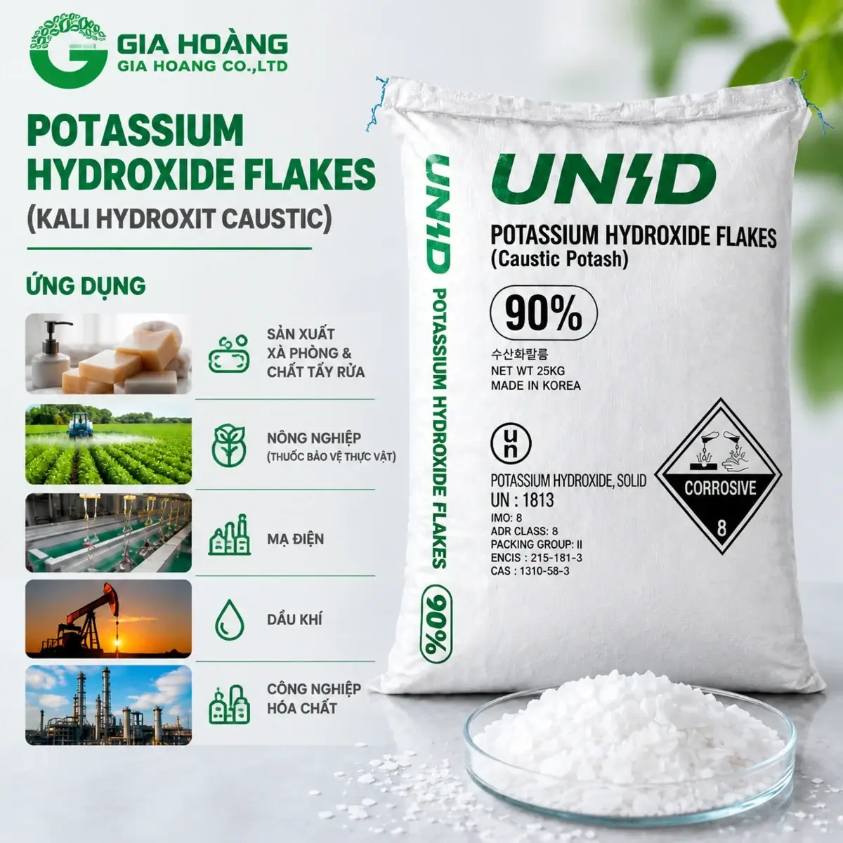 KOH - Potassium hydroxide 90%, Hàn Quốc, 25kg/bao — Ảnh 2