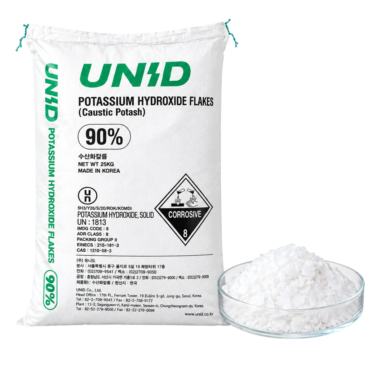 KOH - Potassium hydroxide 90%, Hàn Quốc, 25kg/bao