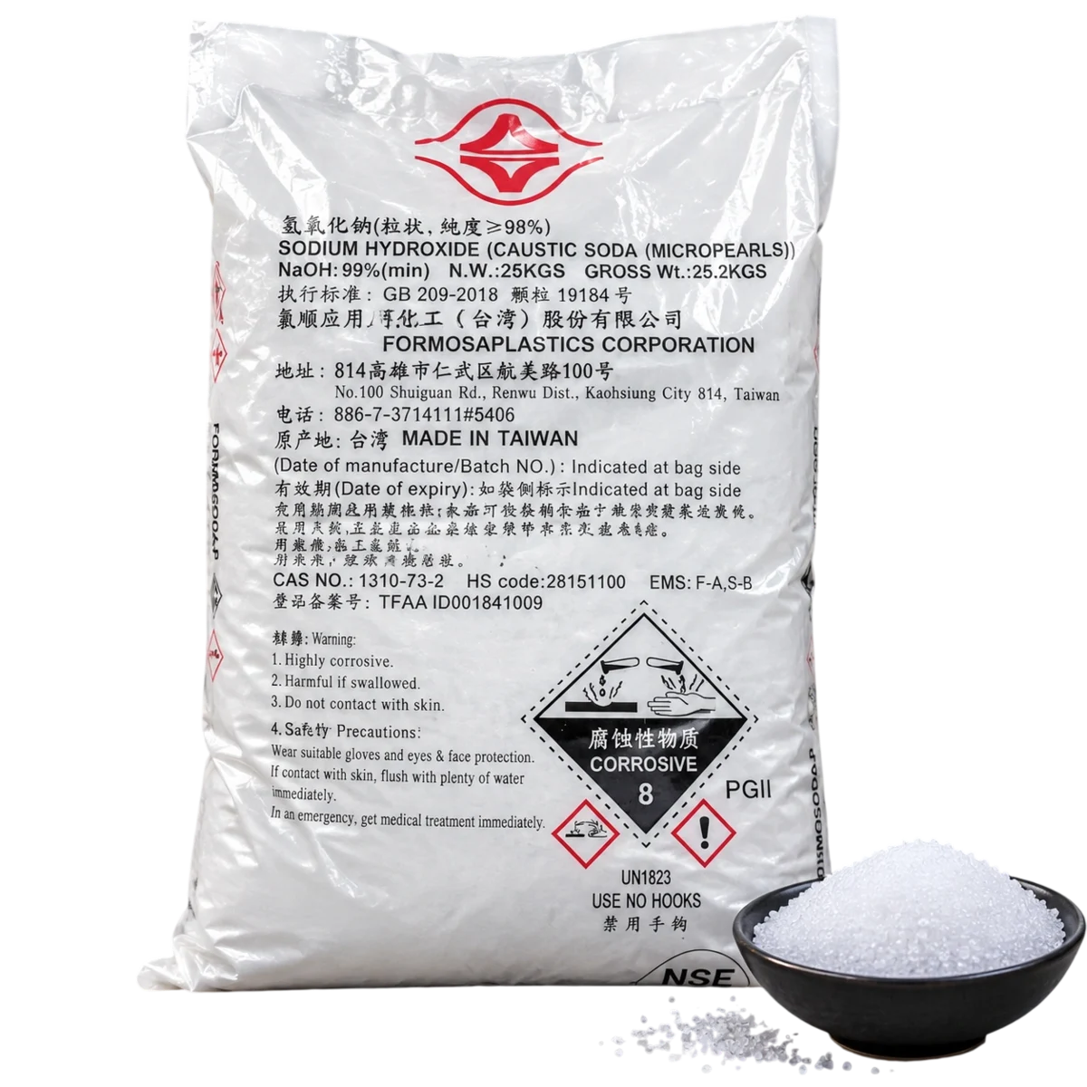 Xút Hạt Caustic Soda Pearl NaOH 99% Formosa Đài Loan