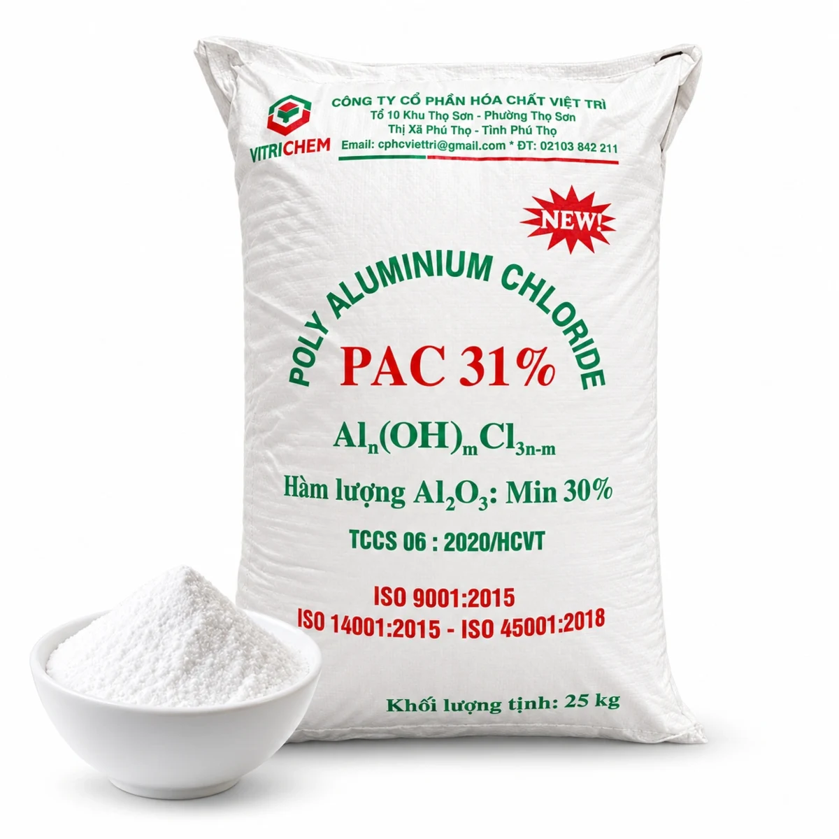 Poly Aluminium Chloride PAC, Việt Trì, 25kg/bao