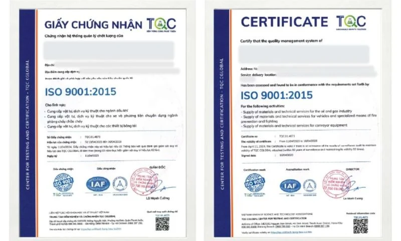 Gia Hoàng có giấy tờ chứng nhận chất lượng sản phẩm